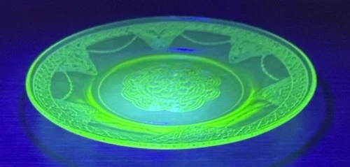 Federal Glass Georgian Lovebirds Uranium Green Depression Glass 6" Dessert Plate