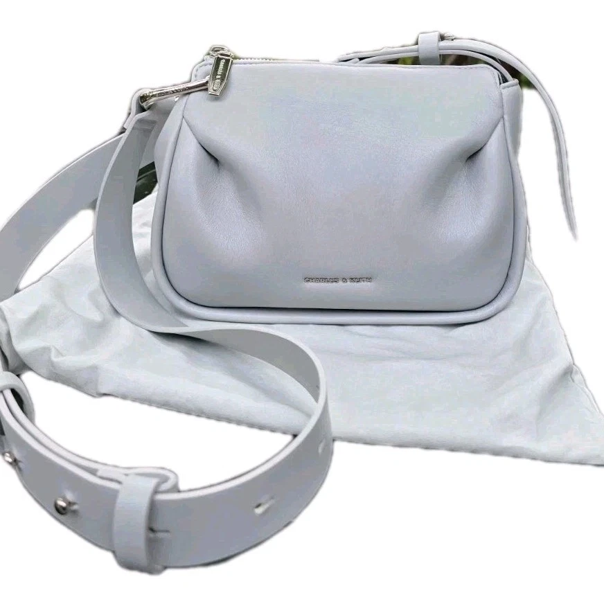Дизайнерский серый кожаный через плечо на Charles & Keith люмен сумочка Дамская сумка шикарный - Изображение 2 из 4
