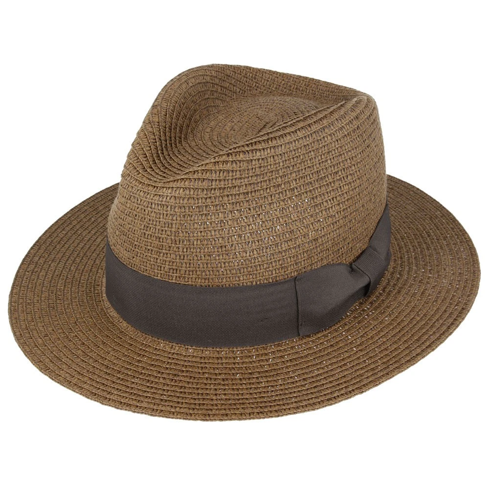 Mens Ladies Brown Packable Straw Summer Panama Fedora Hat With Band New