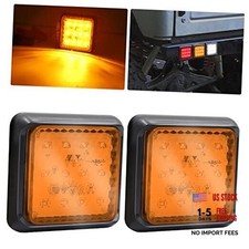2PCS LED Trailer Tail Light Rear Stop Light, 16 LED Square Brake Light Yellow
