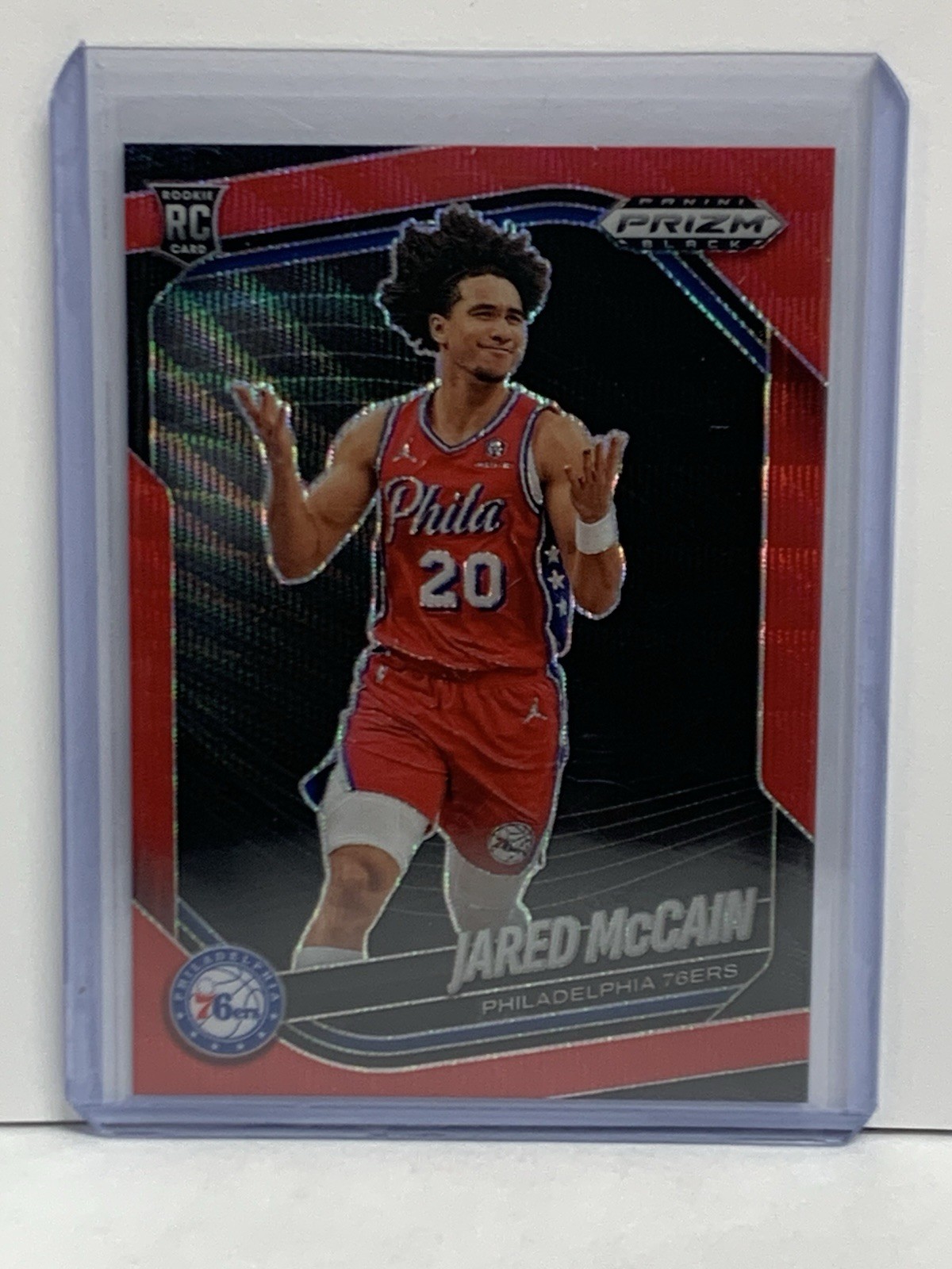 2024-25 Panini Prizm Black #80 Jared McCain Red Wave Prizm Philadelphia 76ers RC