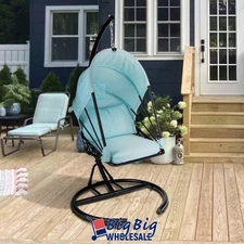 Foldable Hanging Egg Chair Outdoor Patio Hammock Swing Cushion Seat Canopy Stand
