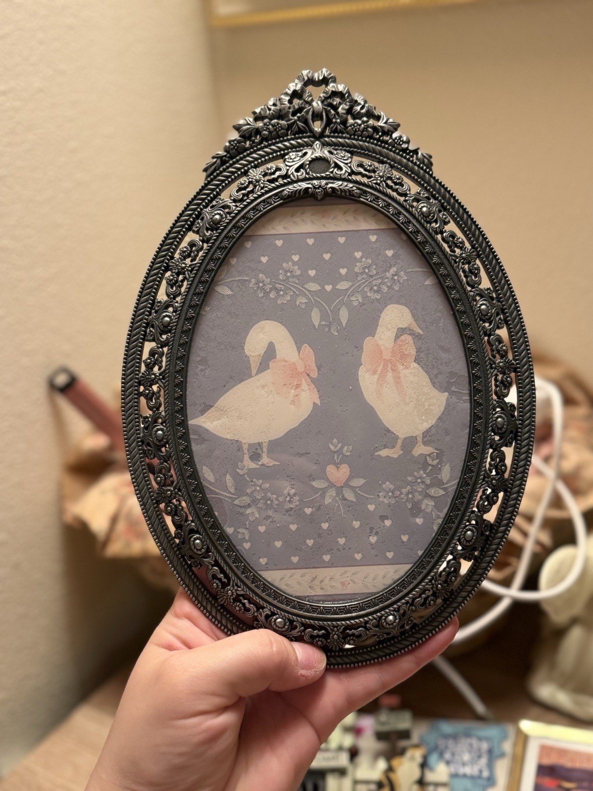 Vintage ornate Metal Frame With Country Goose Art Print