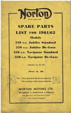 NORTON 250cc JUBILEE 350cc NAVIGATOR 1961-62 FACTORY ILLUSTRATED PARTS CATALOGUE