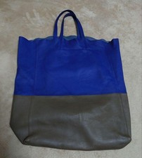 CELINE Leather Cabas Horizontal Tote Bag Blue Brown Recolor B Auth From Japan