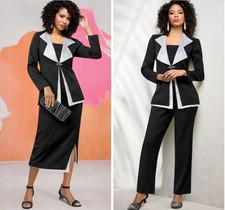Size 12 Ashro Black White Formal Wedding Chuch Mariell Pant Skirt Suit Wardrober