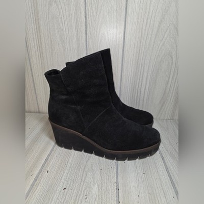 Gabor Wedge Booties Black Suede Leather Womens Size US 8 UK 5.5