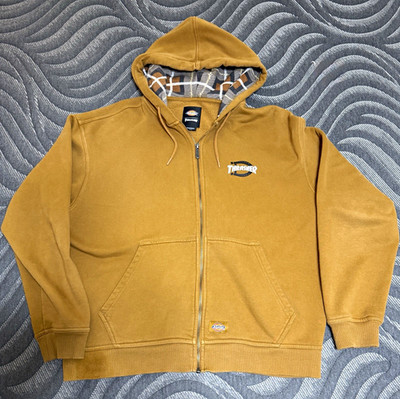 Dickies x Thrasher Men s Brown Full Zip Fleece Hoodie w/ Pockets Size M