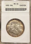 1955 Benjamin Franklin 90% Silver Half Dollar ANACS MS 64