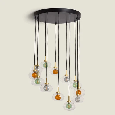 Suspension Aluminium et Verre 12 Spots Hassi - Photo 1/2