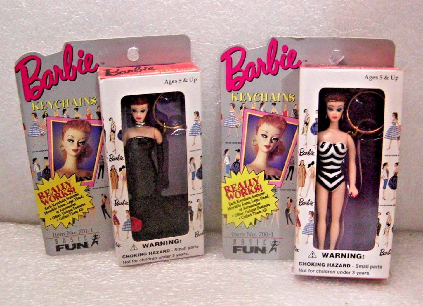 Barbie Original Swimsuit & Solo Doll Keychains Basic Fun 1995 2 sets new  nrfb