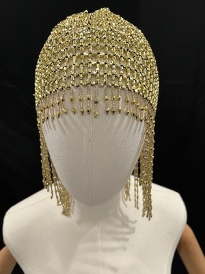 Golden Beaded Fringe Headpiece Gold Fringe Spiral Lampshade Burlesque Diva Headdress main image 2