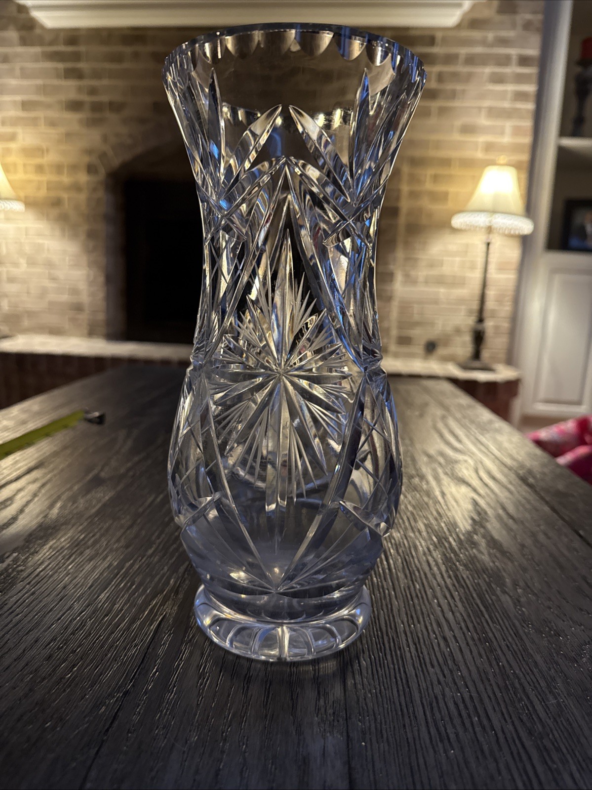Vintage Bohemian Czech Starburst Vase Hand Cut Lead Crystal 10”H