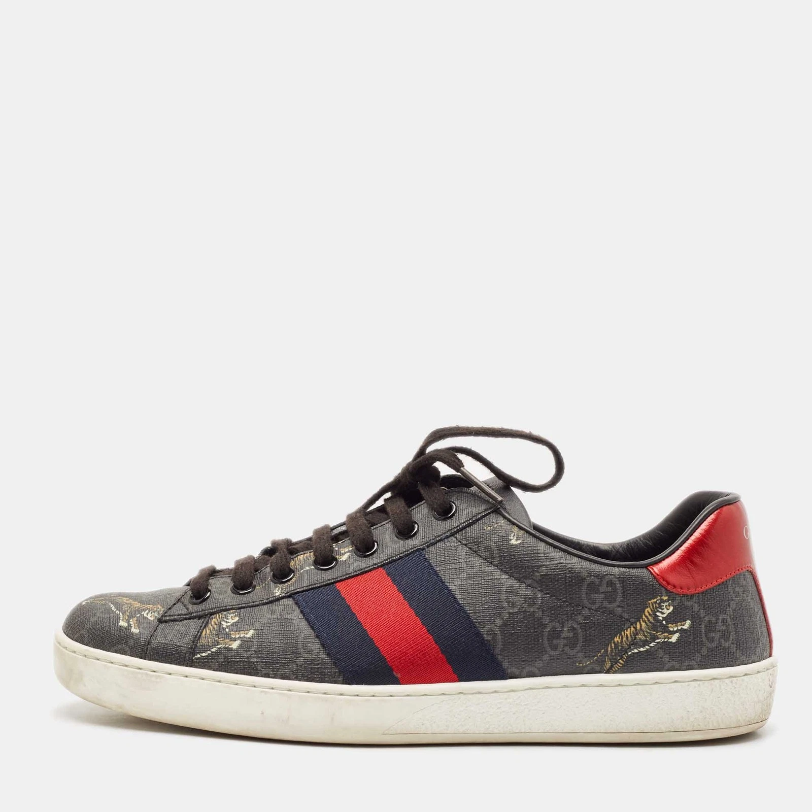 Baskets basses Gucci noires GG Supreme toile imprimé tigre as pointure 40,5