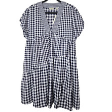 NEW Anthropologie XS 11 1 TYLHO Navy Blue Gingham Check Swing Dress Cottage