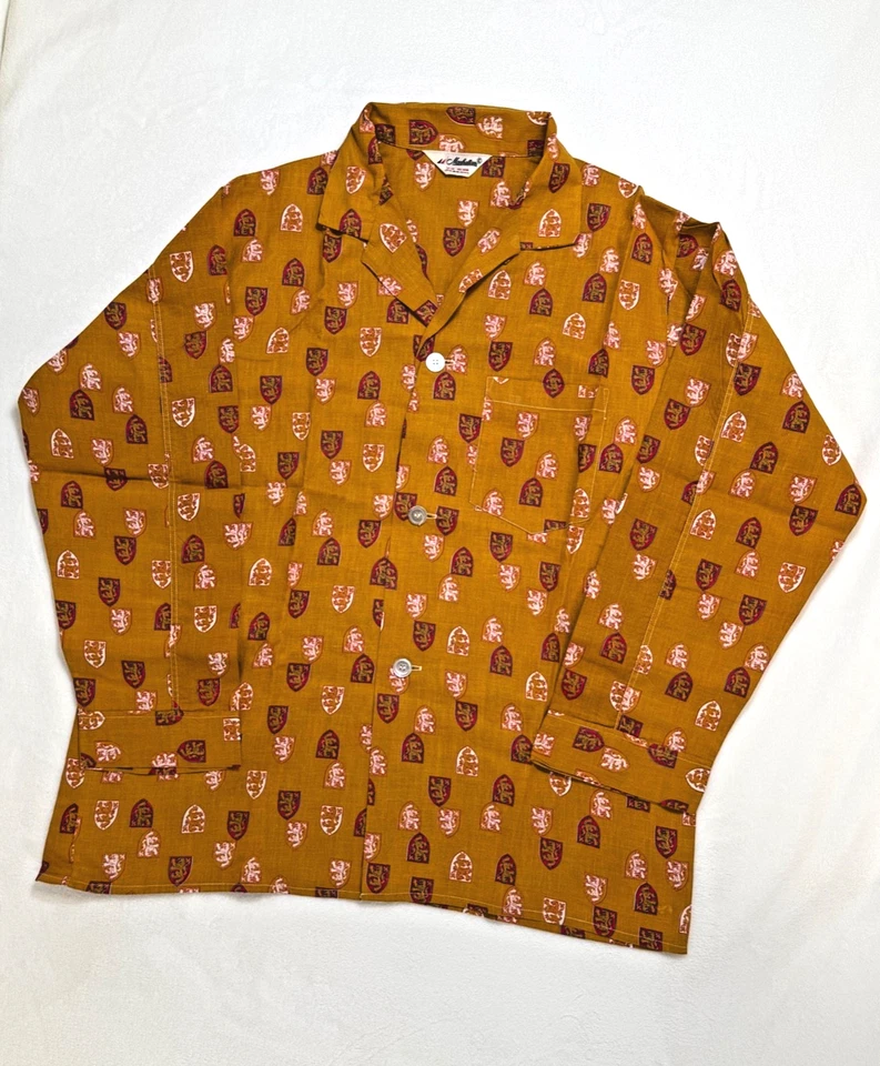 Pijama masculino grande vintage Manhattan 100% algodão dourado conjunto com 2 peças Scotland Lion - Imagem 2 de 4