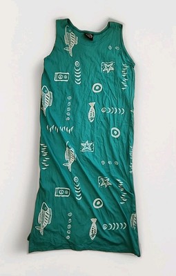 Exist Sport Midi Tank Dress sz M Side Slit Teal Tropical Beach Coastal NEW R2