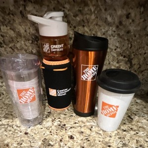 The Home Depot Logo Drinkware Lot Travel Mugs/Tumblers Bottle w/ Sleeve