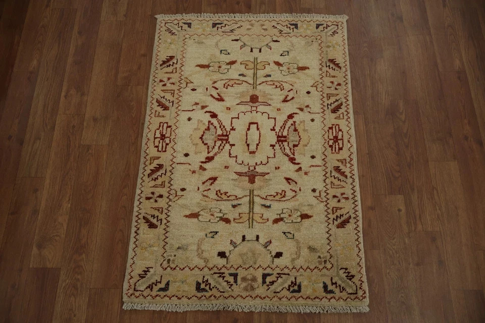 Hand knotted oushak rug ivory red turkish wool area rug vintage style