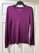 Ladies Eddie Bauer V-Neck Long Sleeve Tee Shirt Medium
