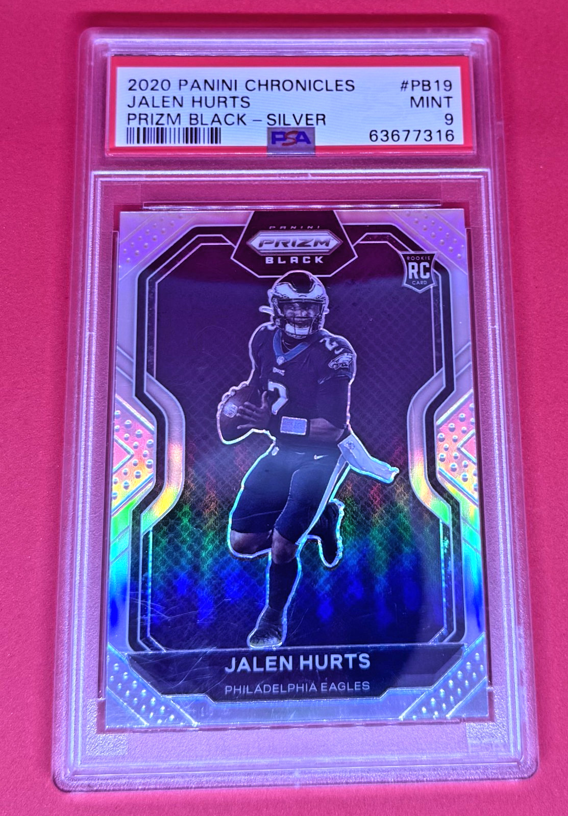 2020 Panini Chronicles Prizm Black Silver Jalen Hurts #PB-19 Eagles (RC) PSA 9 view 3
