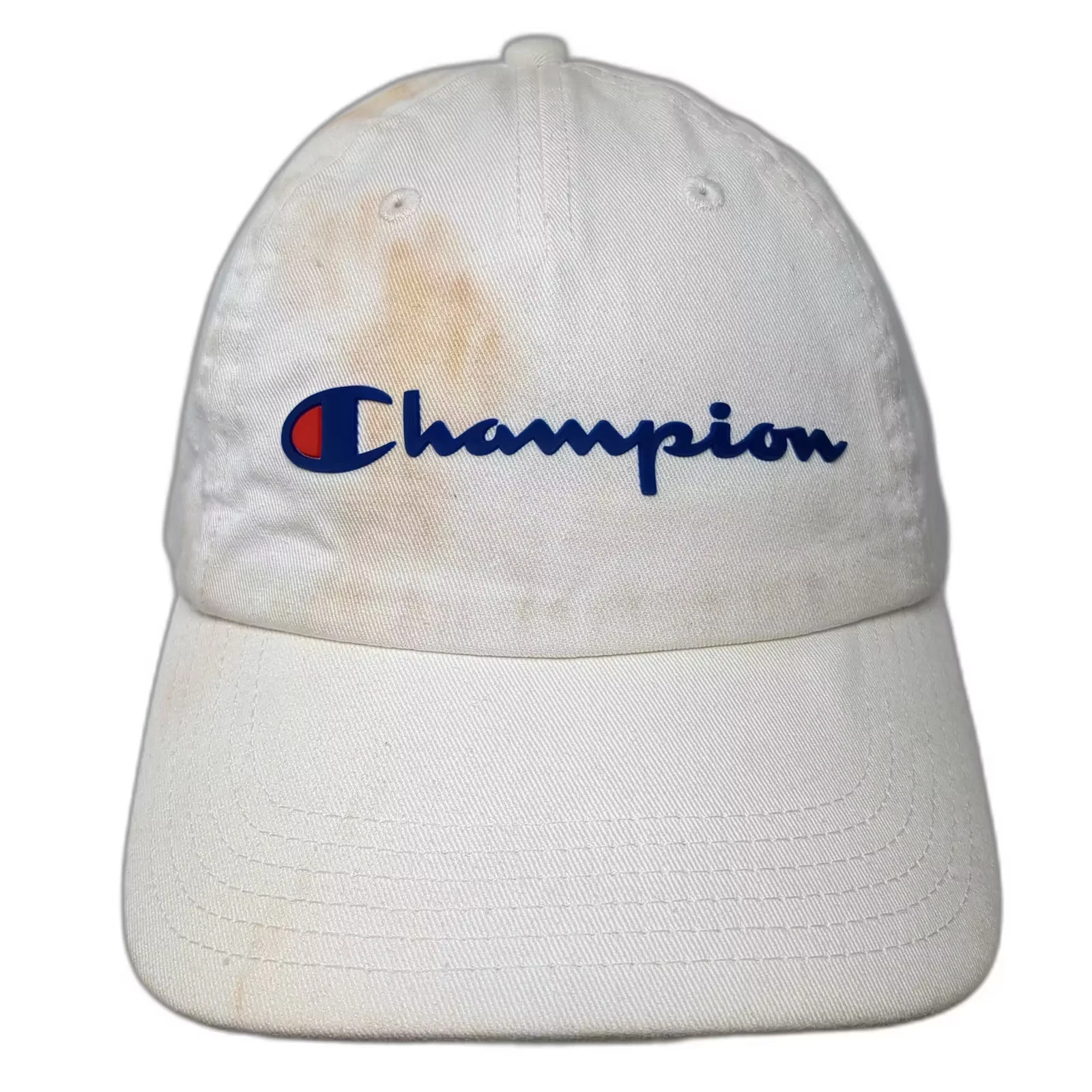 Champion Baseball Cap White Blue OS Slideback Embroidered Cotton Script Hat