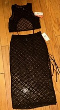 HURLEY BLACK CROCHET TIE BACK SUMMER COVERUP 2-PIECE SWIMWEAR SIZE S REGULAR 85