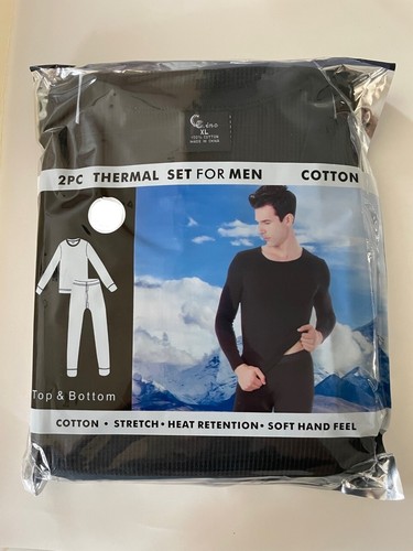 Men's Winter Thermal 100% Cotton Long Johns Top Bottom Set 2pcs Navy Blue - Picture 11 of 12