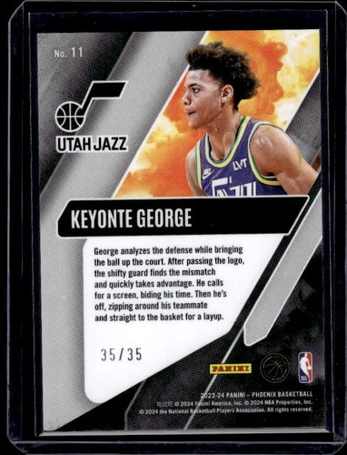 2023-24 Panini Phoenix #11 Keyonte George SN,RC,/35 Operation Detonation Yellow - Picture 2 of 2