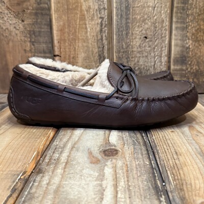 UGG OLSEN SLIPPER MENS US 9 MOCCASIN TAN LEATHER SHEEP WOOL  display picture 3