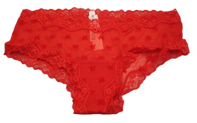 Victoria's Secret Tease Mesh Lace Trim Cheeky Panty - Bright Vermillion Red - XL