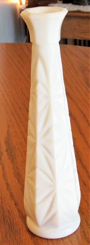 Vintage VASE Starburst White Milk Glass Bud  9" Slim MCM