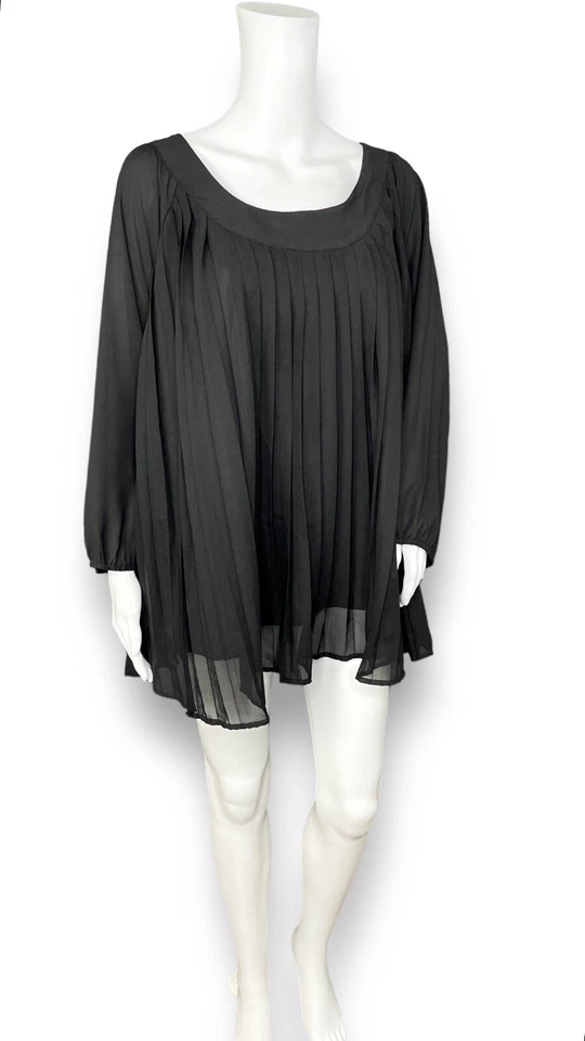 Blusa Columpio Taillissime Top Mujer 16W 1X Plus Negra Acordeón Plisado Manga 3/4 Foto 4 de 4