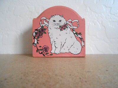 Set of Six Vintage White Cat Coasters and Case