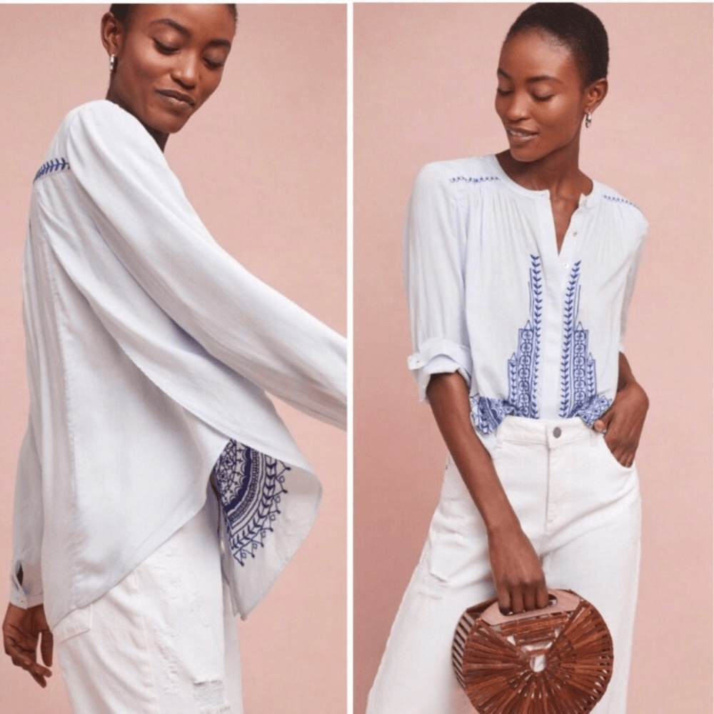 Anthropologie Akemi + Kin Iris Embroidered Buttondown Blouse NWT Medium image 8