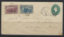 US 1893 NEW YORK E CANCEL TYING 2C POSTAL COVER & UPRATED 1&2¢ COLUMBUS ISSUES