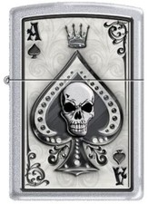 Zippo Lighter - Ace Skull Card Satin Chrome - 853281