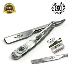 STAINLESS STEEL MEN'S BARBER CUT THROAT SHAVETTE STRAIGHT RAZOR + FREE BLADES