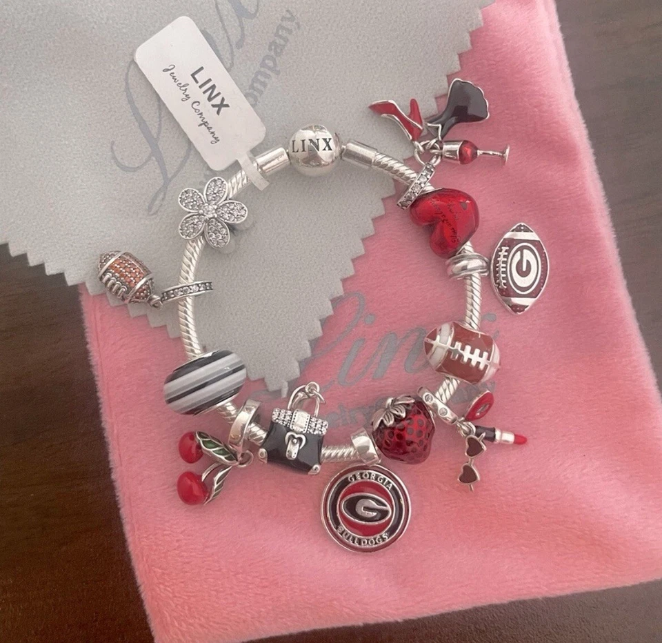 Linx Silver Snake Chain Bracelet with Georgia Bulldogs Girl Themed Charms - Image 2 of 4