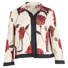 Dries Van Noten Floral Short Jacket In White Linen Eu44