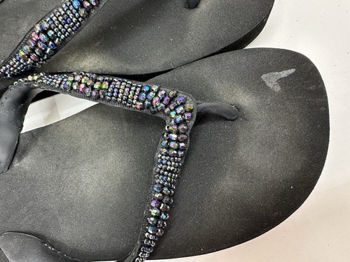 Unbranded Womens Sandals Size Unknown Black Flip Flops Beaded Thong Foam Base - Picture 4 of 10