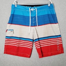 Oneill Men Swimwear 34 Blue Striped Board Shorts Logo Outdoor Beach Surf READ