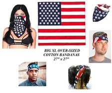 XL 27" US USA FLAG BIG SUPERSIZE Cotton Bandana Face Mask Scarf Scarve Head Wrap