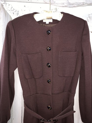 VTG Brooks Brothers Size 4 Virgin Wool Dress Brown Career Pockets Lined Belted - Picture 4 of 9