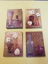 Set of 4 Canvas Wall Art - Vases/Bottles/Flowers - Brown, Green, Bronze