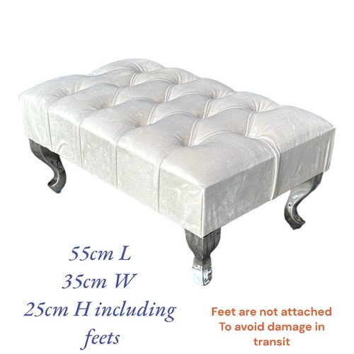 Upholstered Chesterfield Footstool Pouffe Fabric Foot Stool Seat Small Bench - Picture 3 of 3