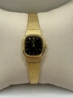 WOMENS Vintage Gold Plated Quartz Watch – Black Dial & Textured Band