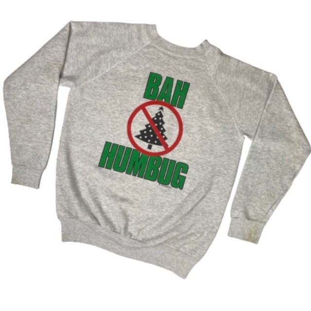 Bah Humbug Ugly Christmas Sweater Sweatshirt 1989 Mens Gray Heathered Vintage XL | eBay