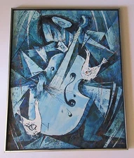 Yong Woo Lee Painting Mid Century Modern Expressionism Musician Abstract Cubism