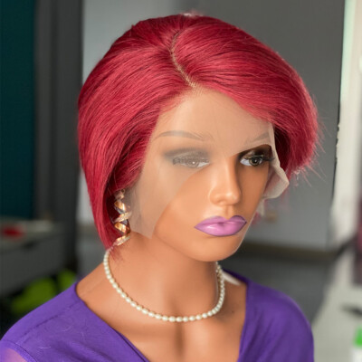 Short Pixie Cut Human Hair Wig Straight Remy Brazilian T Part Lace Front Wig
